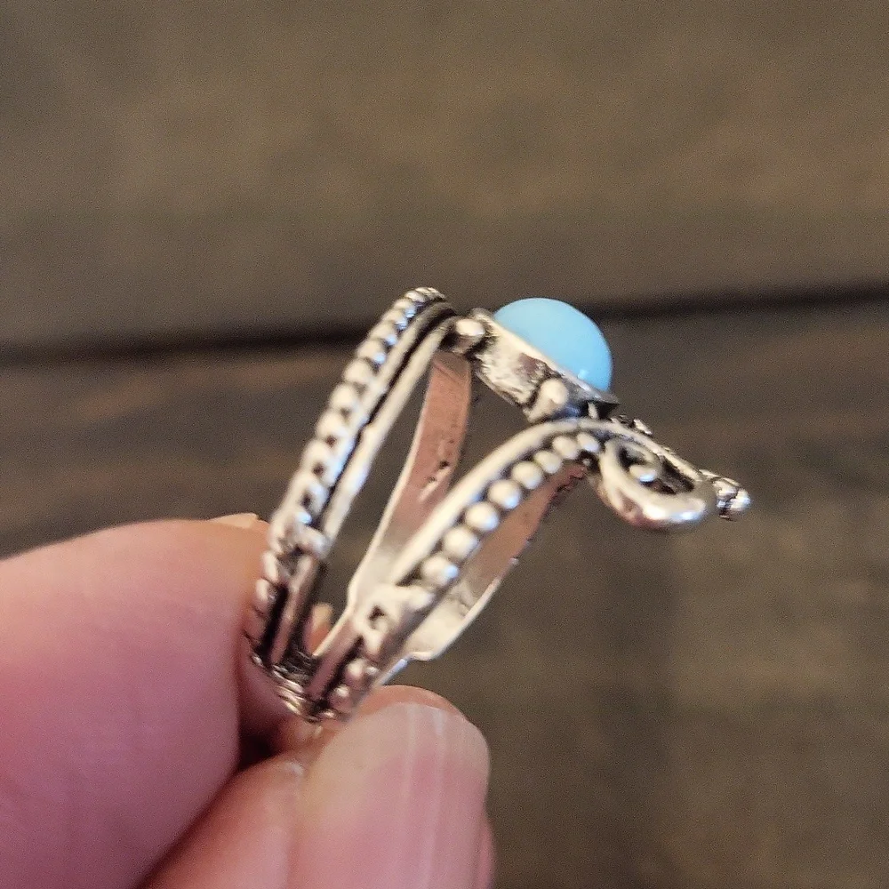 Silver Crown Ring With Turquoise Stone Ring